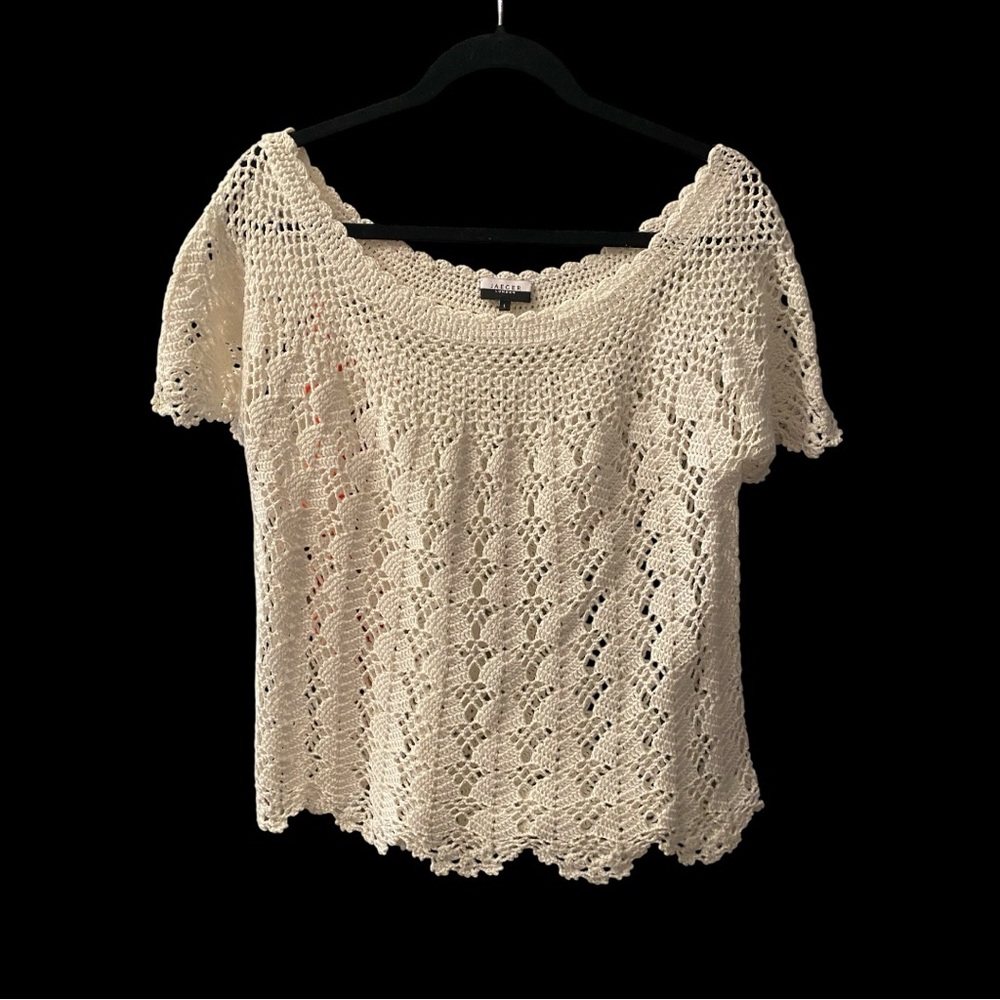 Jaeger London White Short sleeve crochet Sweater Size Large BNWOT